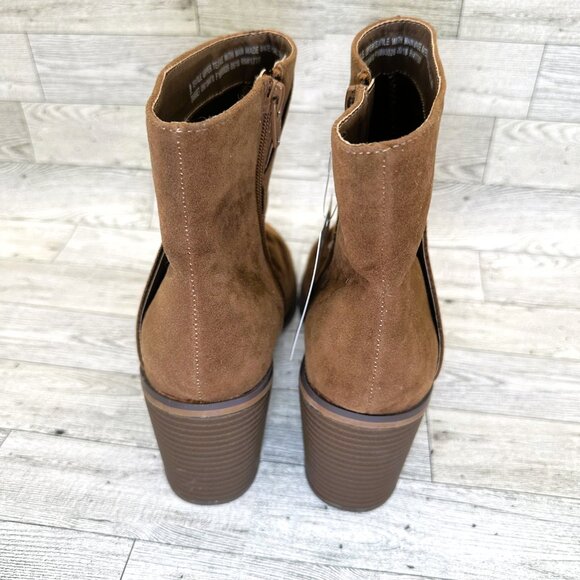 NWT Women's Universal Thread Size 9 Brown Ankle Booties Side Zip 3" Block Heels - Picture 3 of 11